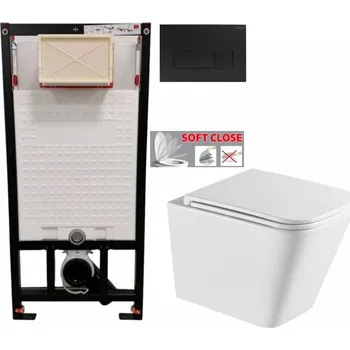 Klozet DEANTE Podomítkový rám, pro závěsné WC mísy + SLIM tlačítko černé + WC INVENA FLORINA WITH SOFT, včetně soft/close sedátka CST_WC01 N51P FL1