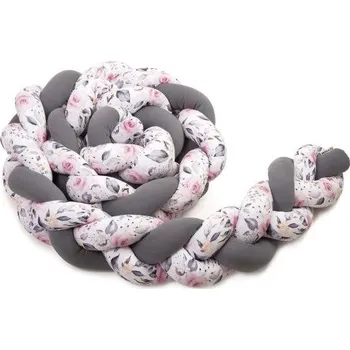 mantinel do postýlky T-TOMI Pletený mantinel 180 cm Antracit + Roses