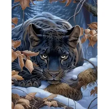 Diamantové malování Diamantové malování - Na číhané v zimě + perleťové kamínky (40x50)