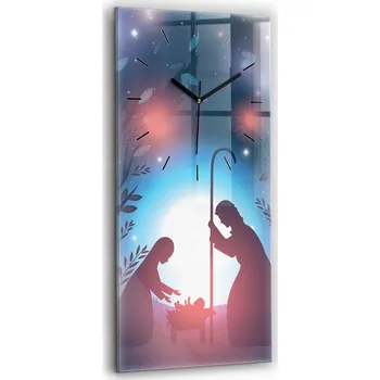 Hodiny Skleněné hodiny nástěnné tiché svislé s potiskem Svatá Rodina Boží 30x60