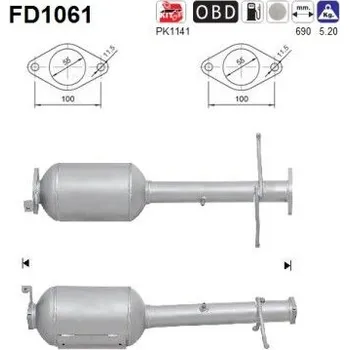 Filtr pevných částic Filtr sazových částic, výfukový systém AS FD1061