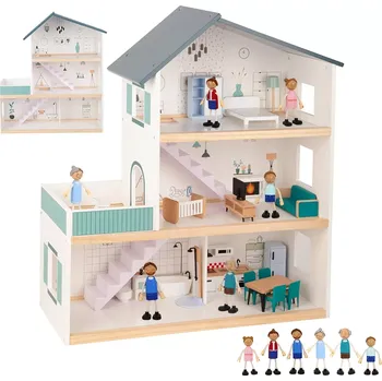 Domeček pro panenku TOOKY TOY Velký dřevěný domeček pro panenky + figurky