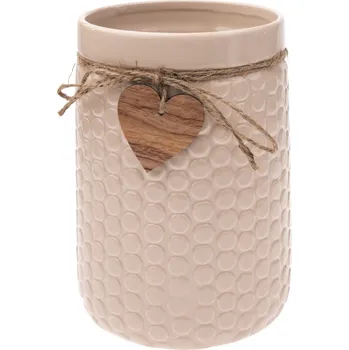 Váza Keramická váza Wood heart béžová, 14 x 20 cm