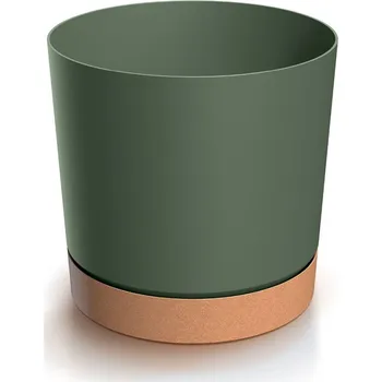 Květináč TUBOS PM s miskou tmavě zelený/hnědý, varianta 39 cm
