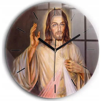 Hodiny Skleněné nástěnné hodiny tiché s s potiskem Ježíš Kristus zjevení průměr 60 cm