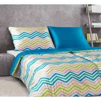 Povlečení Povlečení satén Klikaté pruhy multicolor I.modrá 140x200, 70x90 cm