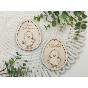 Velikonoční dekorace Dřevěné velikonoční 3D vajíčko - Kuřátko