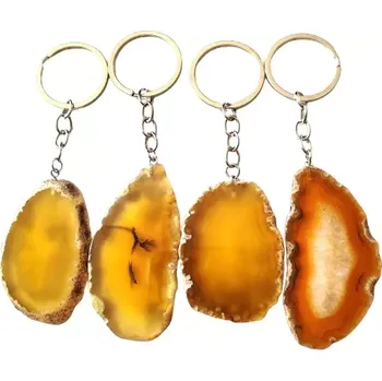 Klíčenka exkluzivní achátový plátek žlutý