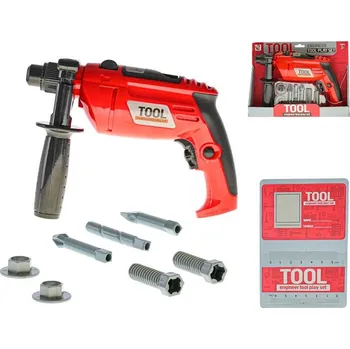 Hra na obchod Dětské nářadí Vrtačka 22cm červená na baterie s doplňky v krabičce
