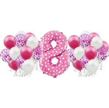 Balónek Sada RŮŽOVÁ k 8. NAROZENINÁM výročí jubileu svatbě BALÓNKY bílé konfety