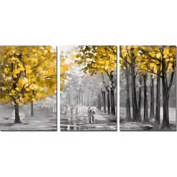 Diamantové malování Diamantové malování - Cesta žlutým parkem + perleťové kamínky (3x 30x40)