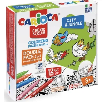 Puzzle Carioca Omalovánkové puzzle s motivem Města a džungle s 12 barevnými fixy