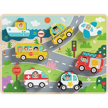 Dřevěná hračka Tooky Toy vkládací puzzle s snadným úchopem Cesta