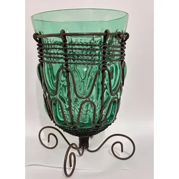 Váza Skleněná váza na noze zelená