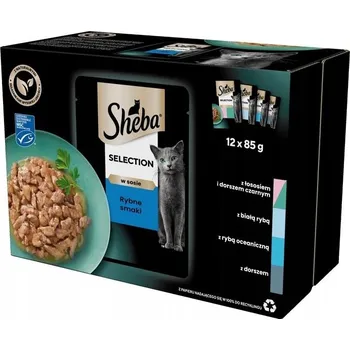 Krmivo pro kočku SHEBA Selection Rybí Smaki v omáčce 12x85g mokré krmivo s lososem a černou treskou, bílá ryba, mořské ryby, treska pro kočky