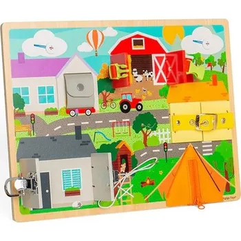 Dřevěná hračka Bigjigs Toys Motorická deska každodenních dovedností