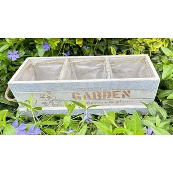 Květináč Dřevěný květináč Welcome to my Garden se třemi přihrádkami