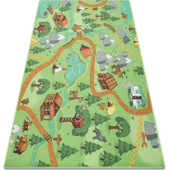 Koberec Dětský koberec REBEL ROADS Wild life 90 Les, zvířata protiskluzový - zelený