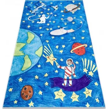 Koberec Dětský koberec protiskluzový BAMBINO 2265 Kosmos, raketa modrý