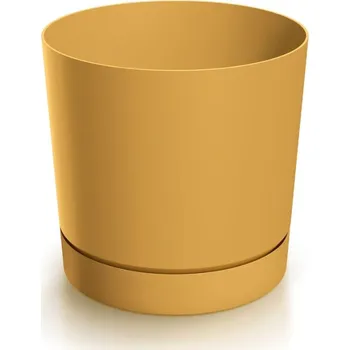 Květináč Plastový květináč TUBOS P s miskou hořčicový, varianta 14,8 cm