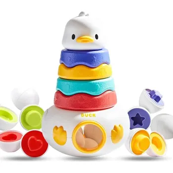 Navlékací kroužky Bavytoy Pyramida kroužky 3v1 Kačenka a vajíčka