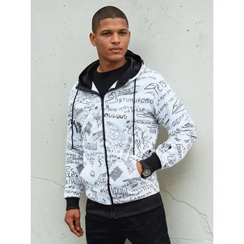 Pánská mikina Pánská bílá mikina na zip s kapucí BX5749 Velikost: 2XL