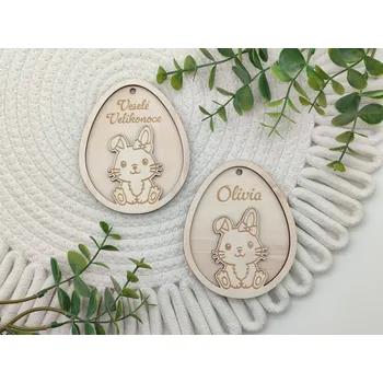 Velikonoční dekorace Dřevěné velikonoční 3D vajíčko - Zajíček s mašličkou