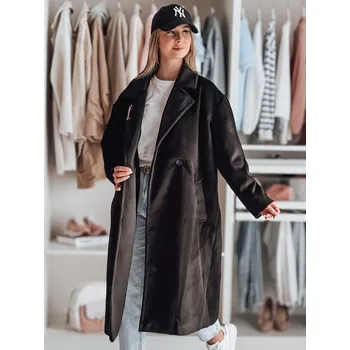 Dámský kabát Černý dámský dlouhý oversize kabát LORINESS TY4692 Velikost: M