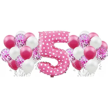 Balónek Sada RŮŽOVÁ k 5. NAROZENINÁM výročí jubileu svatbě BALÓNKY bílé konfety