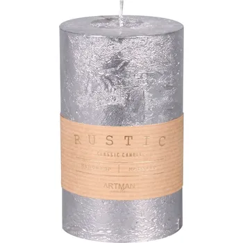 Svíčka Dekorační svíčka rustikální, ø 7 × 15 cm, metalická šedá&nbsp;93733ST