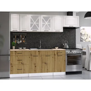 Kuchyňská linka Kuchyňská linka MARGID 240cm - Bílá + dub artisan