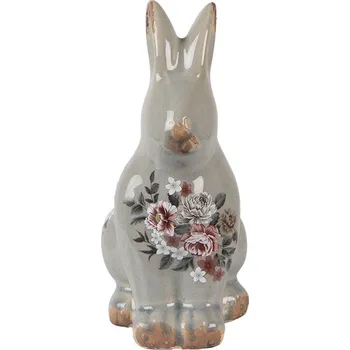 Zelená keramická dekorace králík s květy Floria M - 13*10*21 cm