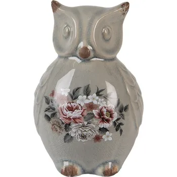 Bytová dekorace Zelená keramická dekorace sova s květy Floria M - 11*10*17 cm