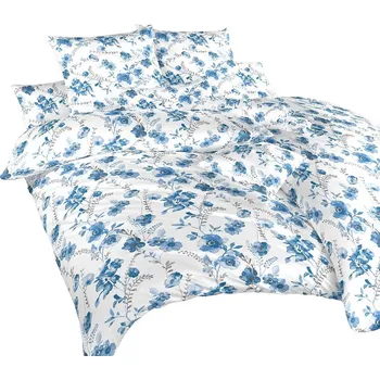 Povlečení Povlečení bavlna Kvítí modré na bílém 240x200, 2x70x90 cm