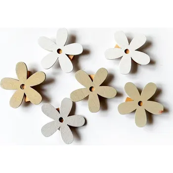 Velikonoční dekorace Dřevěné kytičky na kolíčku, mix barev 5 cm, bal. 6 ks