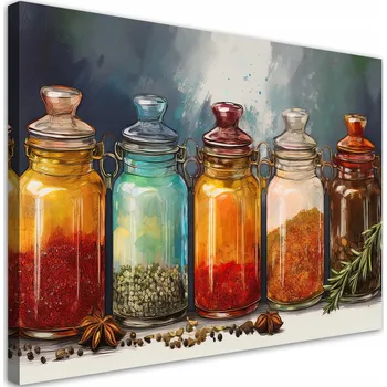 Obraz Obraz na plátně, Koření a bylinky v lahvích 60x40