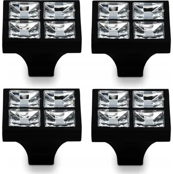 Nábytkové kování 4x ČERNÁ NÁBYTKOVÁ ÚCHYTKA S KŘIŠŤÁLEM OZDOBNÁ ÚCHYTKA NA SKŘÍŇKU, ÚCHYTKA NA NÁBYTEK