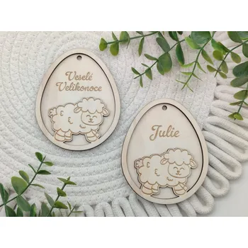 Velikonoční dekorace Dřevěné velikonoční 3D vajíčko - Ovečka