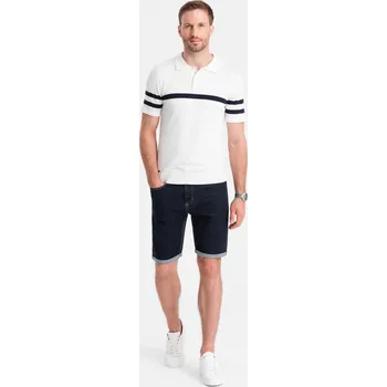 Pánské kraťasy Pánské džínové šortky s ohrnutými nohavicemi - tmavě modré V1 OM-SRDS-0134 - S