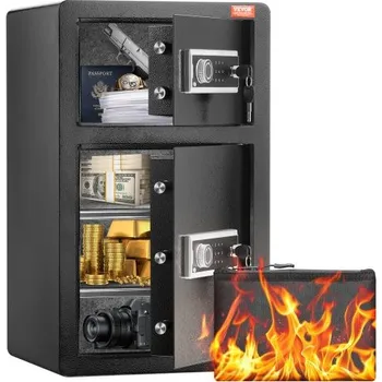 Trezor Bezpečnostní schránka VEVOR s dvojitými dveřmi o objemu 4,5 krychlových stop s klíčovým zámkem a heslem, bezpečnostní schránka s nehořlavým vakem, věšákem na klíče, LED světlem a 2 výškově nastavitelnými a odnímatelnými přepážkami na peníze,…