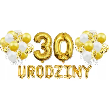 Balónek Sada ZLATÉ BALÓNKY k 30. NAROZENINÁM bílé konfety