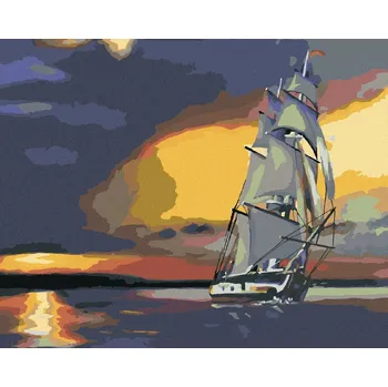zuty Zuty - Malování Podle Čísel - Plachetnice A Západ Slunce (D. Rusty Rust), 40X50 Cm, Plátno