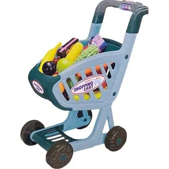 Hra na obchod Dětský vozík Bavytoy Nákupní vozík s příslušenstvím modrý