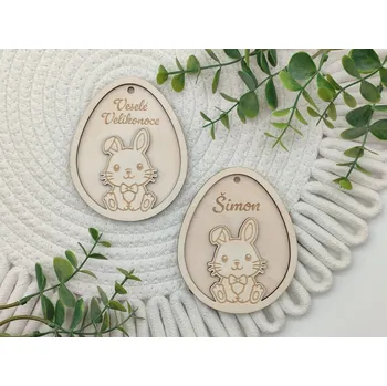 Velikonoční dekorace Dřevěné velikonoční 3D vajíčko - Zajíček s motýlkem