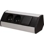 Nábytková zásuvka s vypínačem ORNO OR-GM-9002/B-G, rohové pouzdro, barva černo-stříbrná 2KZGM9002BG