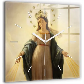 Hodiny Skleněné hodiny s motivem na zeď Tiché ručičky Matka Boží Královna 60x60