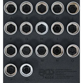 BGS 74556, Vložka do dílenského vozíku 1/6: sada zástrčných hlavic pro bezpečnostní šrouby ráfků pro Land Rover | 17dílná