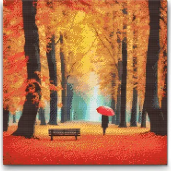 Diamantové malování Diamantové malování - Podzimní les Velikost: 50x50cm, Rámování: Pouze srolované plátno, Diamanty: Kulaté