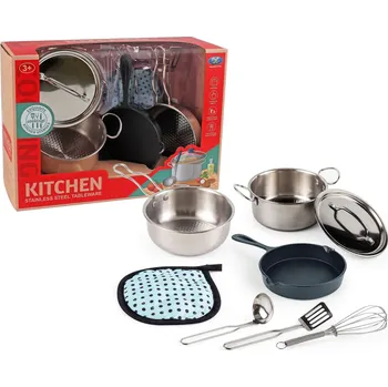 Hra na obchod Vizopol Sada kovového nádobí, s kuchyňskými doplňky, 34,5 × 24 × 14 cm, W/B