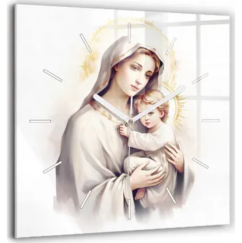 Hodiny Skleněné nástěnné hodiny Tiché ručičky Kuchyně Ilustrace Marie a Ježíš